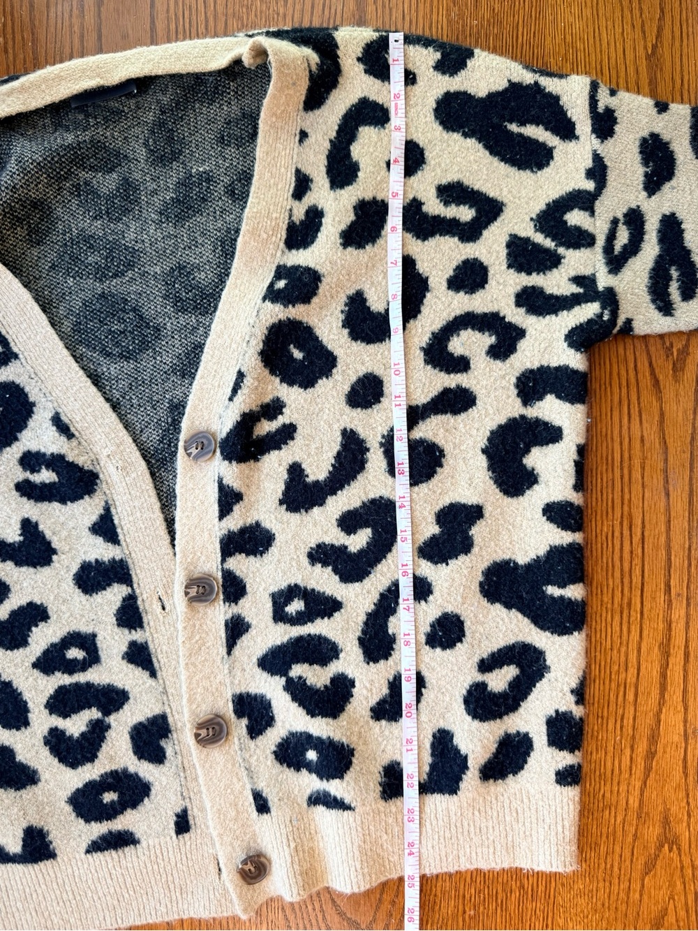 Hudson Grey Leopard Print Button-Front Cardigan Sweater in Beige/Black